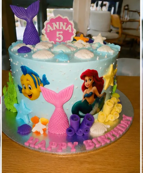 A custom mermaid themed birthday cake
