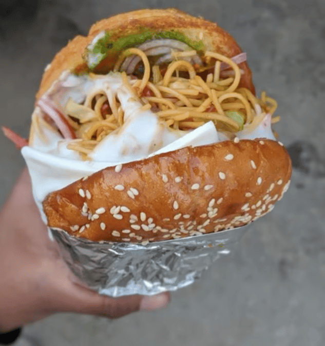 Noodle Burger at Basant Restaurant Cakes & Sweets